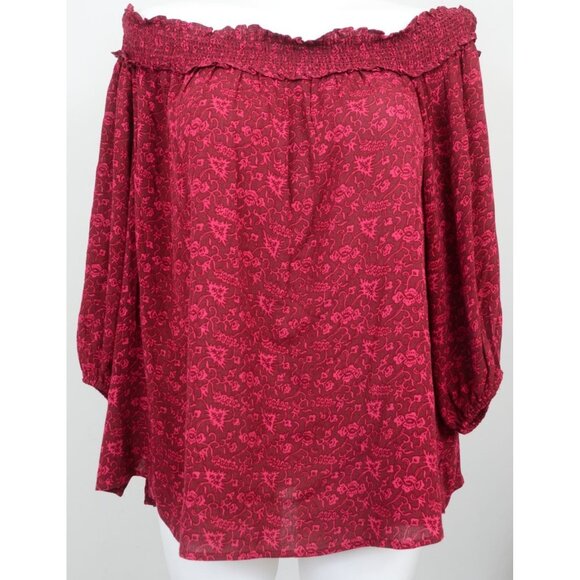 Lane Bryant Top Womens PLUS Size 22/24 Burgundy Off-The-Shoulder Floral Boho NWT - Picture 1 of 7
